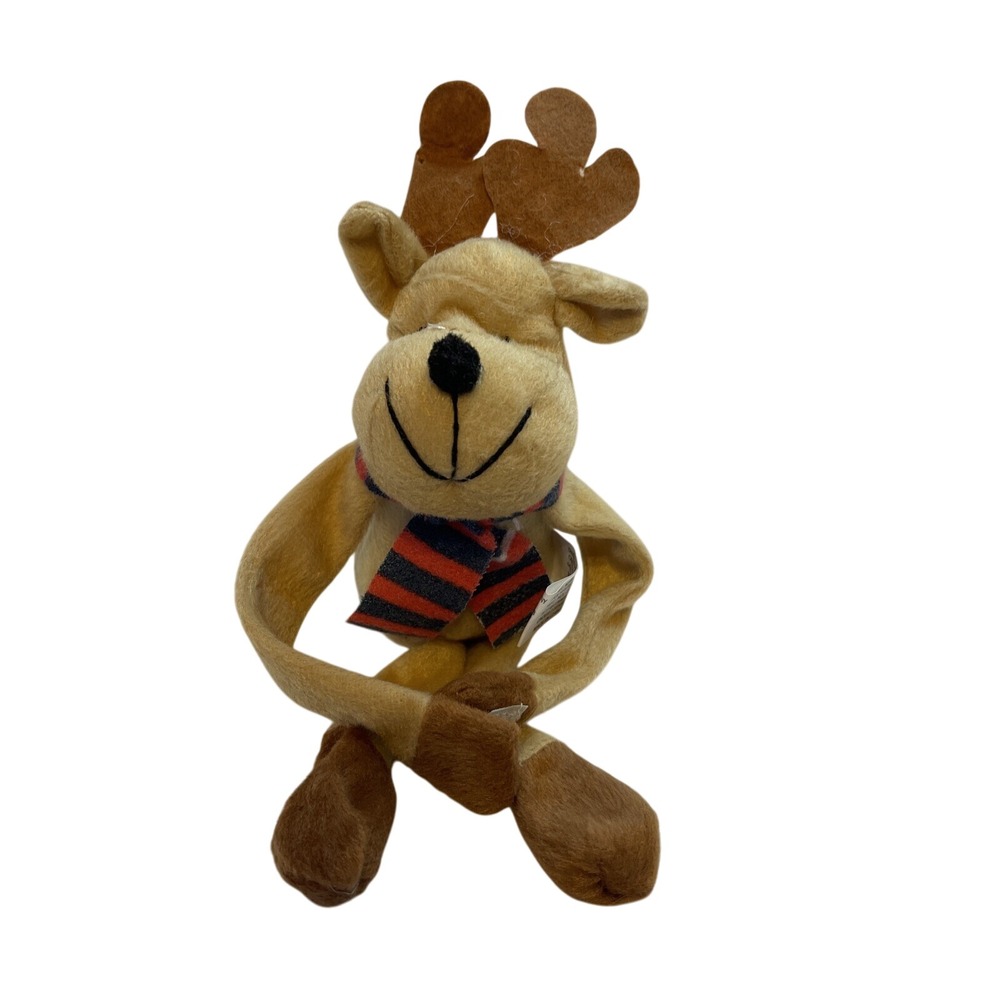 Christmas Reindeer Plush Brown Bendable Arms Legs Scarf Holiday Decor